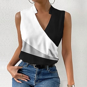 Women's Tank Top Black Red Blue Print Color Block Casual Sleeveless V Neck Basic Regular S9588787