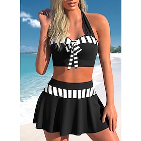 Women's Swimwear Bikini Normal Swimsuit Striped 2 Piece Printing Black Bathing Suits Beach Wear Summer Sports9524020