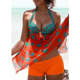 Women's Swimwear Tankini 2 Piece Normal Swimsuit Polka Dot 2 Piece Printing Orange Bathing Suits Beach Wear Summer Sports9516694