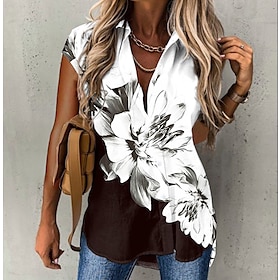 Women's Shirt Blouse White Button Print Floral Casual Holiday Long Sleeve Shirt Collar Basic Regular Floral S9522661