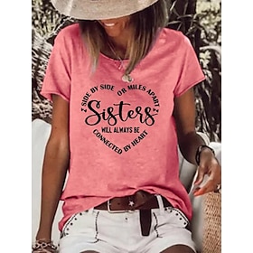 Women's T shirt Tee Black White Pink Print Heart Text Casual Weekend Short Sleeve Round Neck Basic Regular Painting S9129308