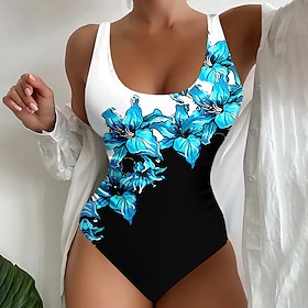 Women's Swimwear One Piece Normal Swimsuit Floral Printing Red Blue Purple Bodysuit Bathing Suits Beach Wear Summer Sports9566219