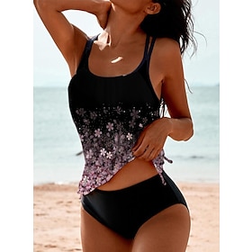 Women's Swimwear Tankini 2 Piece Normal Swimsuit Floral Print 2 Piece Modest Swimwear Black Padded Bathing Suits Vacation Beach Wear Sports9170928