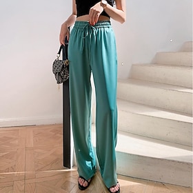 Women's Wide Leg Pants Trousers Straight Black White Pink Fashion Basic Casual Mid Waist Baggy Street Daily WorkWear Full Length Micro-elastic Plain Comfort S9568165