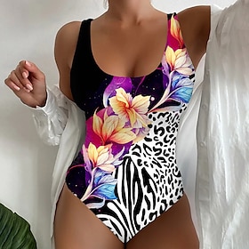 Women's Swimwear One Piece Normal Swimsuit Floral Printing Pink Blue Purple Bodysuit Bathing Suits Beach Wear Summer Sports9566169