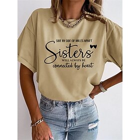 Women's T shirt Tee Khaki Print Letter Daily Weekend Short Sleeve Round Neck Basic Regular Painting S9544030