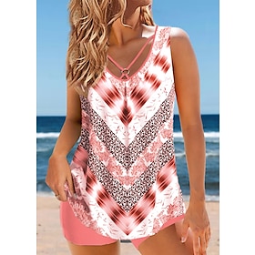 Women's Swimwear Tankini 2 Piece Normal Swimsuit Leopard 2 Piece Printing Pink Bathing Suits Summer Sports9500214