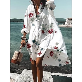 Women's Shirt Dress Casual Dress Swing Dress Outdoor Daily Vacation Mini Dress Fashion Casual Polyester Button Print Shirt Collar Summer Spring Fall Long Sleev9495489