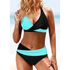 Women's Swimwear Normal Tankini 2 Piece Swimsuit Graphic 2 Piece Black White Blue Padded Crop Top Bathing Suits Holiday Summer Sexy9427011