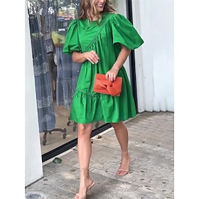 Women's Party Dress Cocktail Dress Wedding Guest Dress Mini Dress Green Pure Color Short Sleeve Summer Spring Fall Ruched Party Crew Neck Wedding Guest Summer9599058