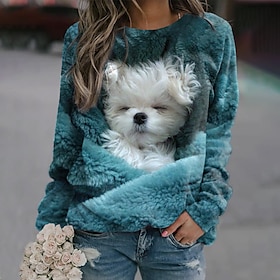 Women's Sweatshirt Pullover 3D Print Basic Blue Dog Street Plus Size Round Neck Long Sleeve9408714