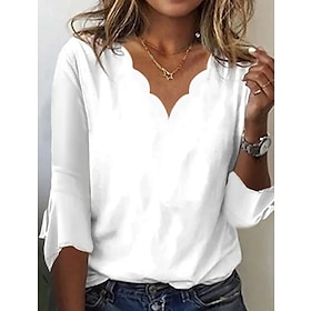 Women's T shirt Tee White Gray Plain Daily Weekend 3/4 Length Sleeve V Neck Basic Regular S9602951