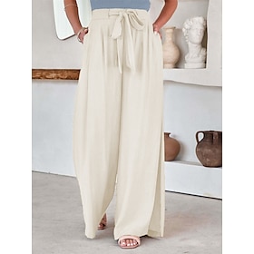 Women's Wide Leg Pants Trousers Black Ivory Blue Streetwear Casual Comfort High Waist Pocket Vacation Casual Daily Weekend Full Length Micro-elastic Plain Comf9592792