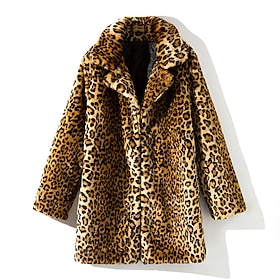 Women's Teddy Coat Print Fashion Sexy Casual Daily Street Style Outdoor Street Daily Vacation Coat Faux Fur Leopard Open Front Fall Winter Turndown Regular Fit9315116