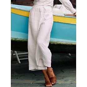 Women's Wide Leg Linen Pants Pants Trousers Faux Linen White Fashion Wide Leg Casual Daily Ankle-Length Plain Comfort S M L XL 2XL9508477