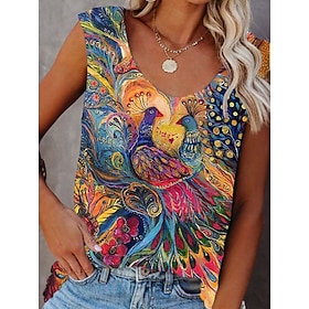 Women's Tank Top Silver Yellow Navy Blue Print Graphic Casual Sleeveless U Neck Basic Regular S9544183