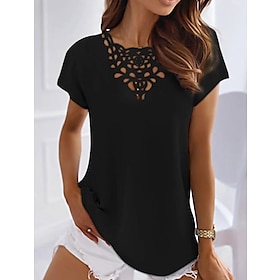 Women's T shirt Tee Black White Yellow Cut Out Plain Daily Weekend Short Sleeve Round Neck Basic Regular S9595534