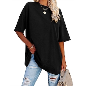 Women's T shirt Tee Black White Pink Plain Daily Weekend Short Sleeve Round Neck Basic Regular S9593113