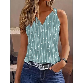 Women's Tank Top Red Green Button Print Graphic Striped Casual Sleeveless V Neck Basic Regular S9528790