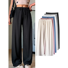 Women's Wide Leg Chinos Pants Trousers Black Pink Beige Streetwear Lightweight Casual Mid Waist Outdoor Causal Daily Full Length Micro-elastic Plain Comfort S9602918