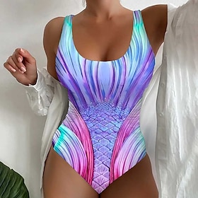 Women's Swimwear One Piece Normal Swimsuit Graphic Printing Pink Blue Purple Bodysuit Bathing Suits Beach Wear Summer Sports9576688