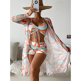 Women's Swimwear Bikini Normal Swimsuit Graphic 3-Piece Printing Black Yellow Blue Purple Orange Bathing Suits Beach Wear Summer Sports9525656