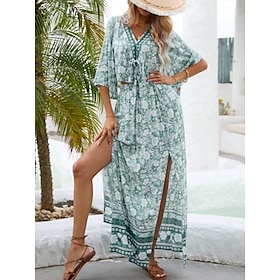 Women's Two Piece Dress Set Daily Holiday Skirt Set Floral Dress Lace up Split Fashion Modern V Neck Midi Dress Floral Half Sleeve Regular Fit Green Summer Spr9546383