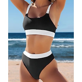 Women's Swimwear Bikini Normal Swimsuit Plain 2 Piece Black And White Lake blue Wine Red Black Bathing Suits Beach Wear Summer Sports9613188