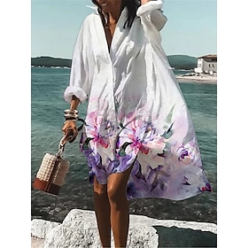 Women's Shirt Dress Casual Dress Swing Dress Outdoor Daily Vacation Mini Dress Fashion Casual Polyester Button Print Shirt Collar Summer Spring Fall Long Sleev9495458