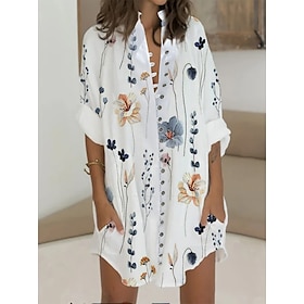 Women's Shirt Dress Casual Dress Shift Dress Outdoor Daily Vacation Mini Dress Fashion Modern Satin Button Pocket Stand Collar Summer Spring Fall Half Sleeve L9562835