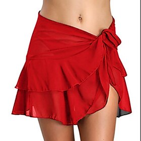 Women's Swimwear Cover Up Swim Shorts wrap Normal Swimsuit Pure Color Ruffle White Black Blue Red Bathing Suits Vacation Fashion New / Sexy / Modern9011955