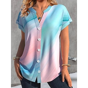 Women's Shirt Blouse Yellow Wine Blue Button Print Graphic Abstract Casual Short Sleeve V Neck Basic Regular S9596960