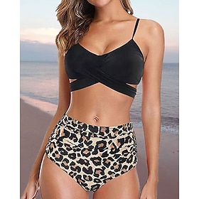 Women's Swimwear Bikini Normal Swimsuit Leopard 2 Piece Printing ArmyGreen Black Blue Orange Brown Bathing Suits Beach Wear Summer Sports9483414