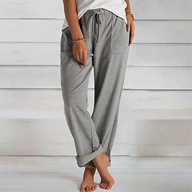 Women's Sweatpants Wide Leg Cotton Black Dark Blue Grey Casual Lounge Baggy Casual Daily Full Length Stretchy Solid Colored Soft S M L XL 2XL9409507