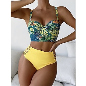 Women's Swimwear Bikini Normal Swimsuit Floral 2 Piece Printing Yellow Red Blue Bathing Suits Beach Wear Summer Sports9563925