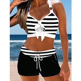 Women's Swimwear Bikini Normal Swimsuit Striped 2 Piece Printing Black Bathing Suits Beach Wear Summer Sports9516679