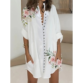 Women's Shirt Dress Casual Dress Shift Dress Outdoor Daily Vacation Mini Dress Basic Modern Cotton Linen Button Pocket Shirt Collar Summer Spring Fall Half Sle9562844