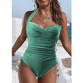 Women's Swimwear One Piece Normal Swimsuit Plain Quick Dry Black Navy Blue Green Bodysuit Bathing Suits Beach Wear Summer Sports9493673