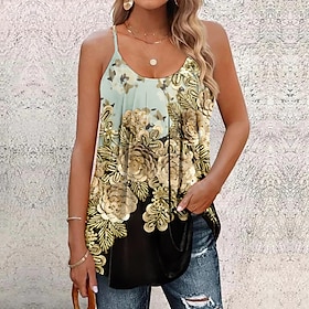 Women's Tank Top Yellow Red Blue Print Floral Casual Holiday Sleeveless U Neck Basic Regular Floral S9579784