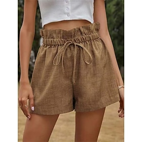 Women's Shorts Slacks Cotton And Linen Azure Red Peach Wine Active Casual Comfort High Waist Street Vacation Casual Daily Short Micro-elastic Plain Breathabili9601324