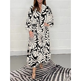 Women's Shirt Dress Casual Dress Outdoor Daily Vacation Maxi long Dress Elegant Classic Polyester Button Print V Neck Summer Spring Fall Long Sleeve Loose Fit9607108