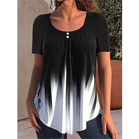 Women's T shirt Tee Black Print Color Gradient Daily Weekend Short Sleeve Round Neck Tunic Basic Regular Painting S9471942