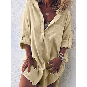 Women's Shirt Dress Casual Dress Shift Dress Outdoor Daily Mini Dress Basic Classic Polyester Button Pocket Shirt Collar Summer Spring Fall Long Sleeve Loose F9434808