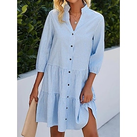 Women's Shirt Dress Casual Dress Cotton Linen Dress Cotton Cotton Blend Mini Dress Outdoor Daily Date Fashion Modern Button Print Split Neck Summer Spring Fall9550400