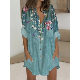 Women's Shirt Dress Casual Dress Shift Dress Outdoor Date Vacation Mini Dress Fashion Modern Polyester Button Pocket V Neck Summer Spring 3/4 Length Sleeve Reg9459454