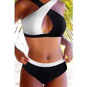 Women's Swimwear Bikini Normal Swimsuit Color Block 2 Piece Black Bathing Suits Beach Wear Summer Sports9551773