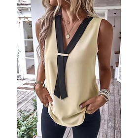 Women's Tank Top Black Brown Green Color Block Casual Sleeveless V Neck Basic Regular S9511748