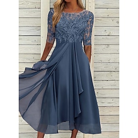 Women's Party Dress Lace Dress Homecoming Dress Midi Dress Wine Blue Purple Floral Half Sleeve Summer Spring Fall Lace Fashion Crew Neck Winter Dress Birthday9085158