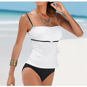 Women's Swimwear Tankini 2 Piece Normal Swimsuit Solid Color 2 Piece White Tank Top Bathing Suits Beach Wear Summer Sports9470121