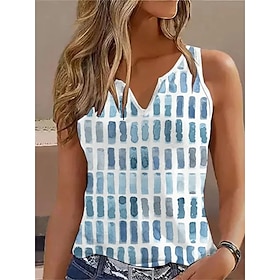 Women's Tank Top Blue Print Geometric Casual Sleeveless V Neck Basic Regular Geometric S9585422